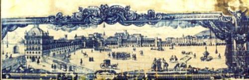 1996 - Igreja Stª Luzia, Lisboa. Painel de azulejos do Século XX (imitação do séc. XVIII), representando o Terreiro do Paço, furtados entre Julho e Novembro de 1996 da fachada lateral sul da Igreja de Stª Luzia em Alfama.