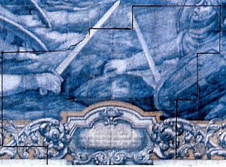 2001 - Palácio da Rosa, Lisboa. Parte de painel de azulejos de 1906, do pintor Pereira Cão (José Maria Pereira Júnior) furtado em 28/8/2001 do pátio do Palácio da Rosa, em Lisboa.